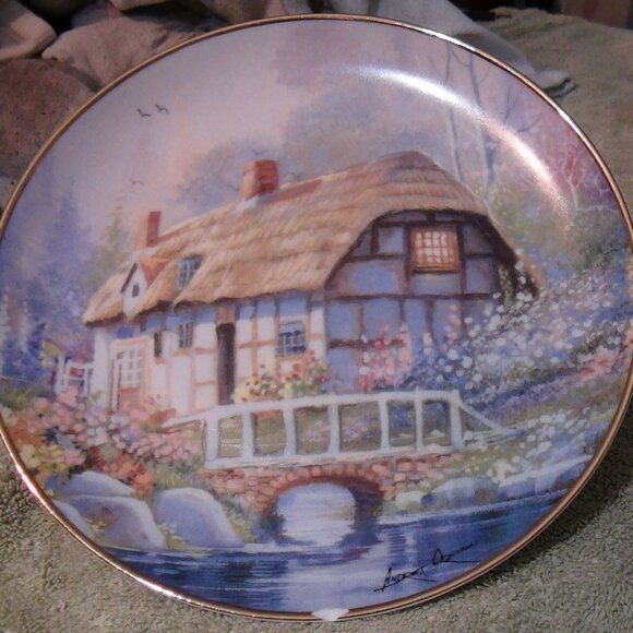Franklin Mint “Bridgewater Cottage” L.E. Porcelain 8" Plate By Andres Orpinas - Picture 1 of 11